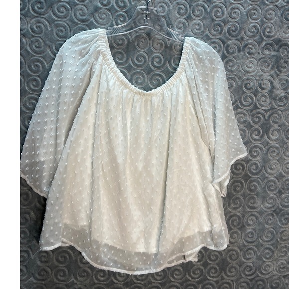 Miami Textured Dot Off The Shoulder Blouse White Sheer Sleeve Size M - Picture 9 of 10